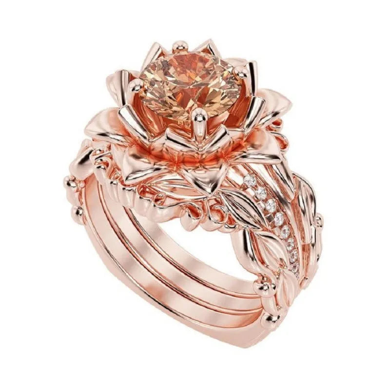 Women's rose inlaid zircon ring in alloy with electroplating, available in multiple colours and sizes No 6 to No 11