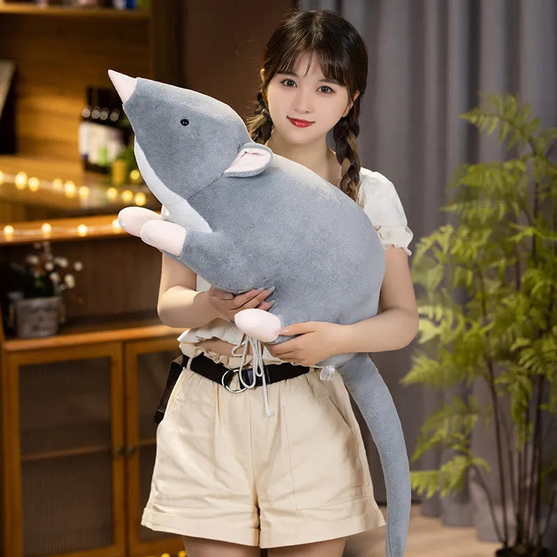 Cartoon style grey mouse plush doll stuffed toy in three sizes.