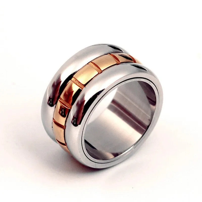 Gold titanium steel rotatable knuckle ring on finger, natural style, 17mm diameter, electroplated finish
