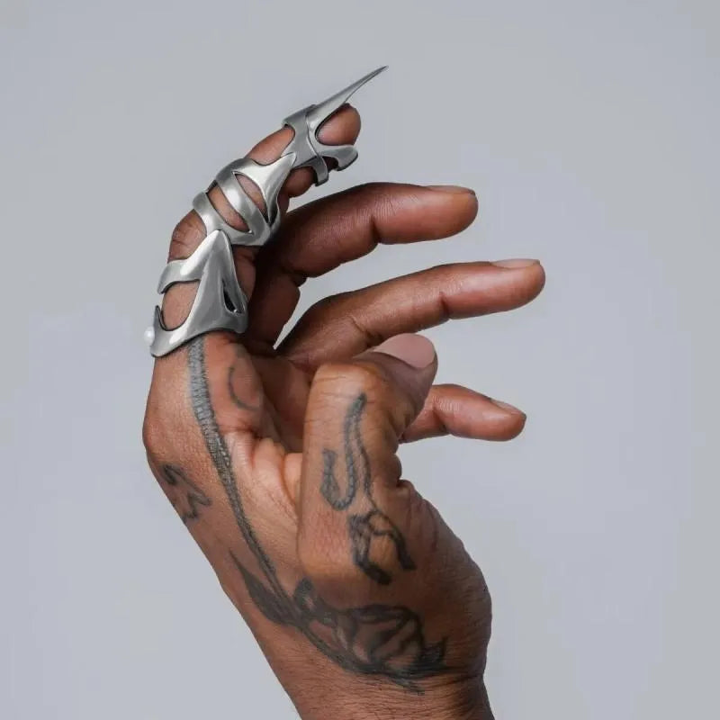 Silver punk armour finger covers jewellery accessory