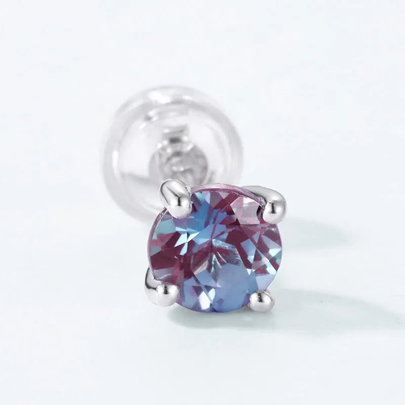 925 sterling silver ear studs with cultivated Alexandrite stones in round geometric shapes