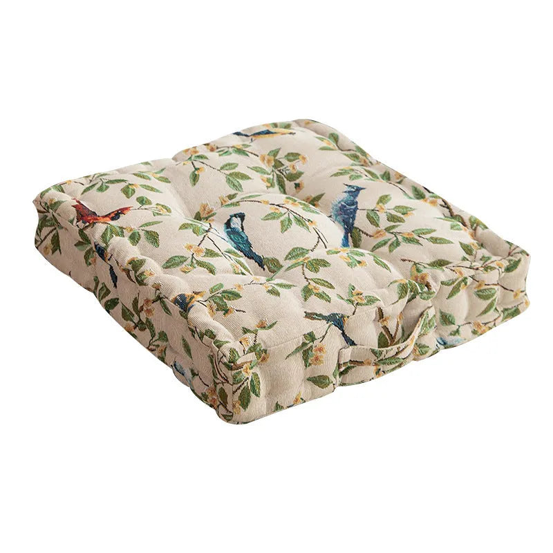 American style square dining chair cushion with thick padding in floral apricot and solid colour options.