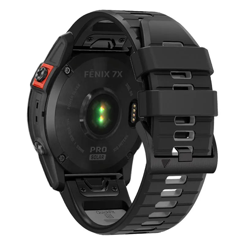 Two-tone quick release silicone strap for Garmin Fenix smartwatch in 22mm and 26mm widths