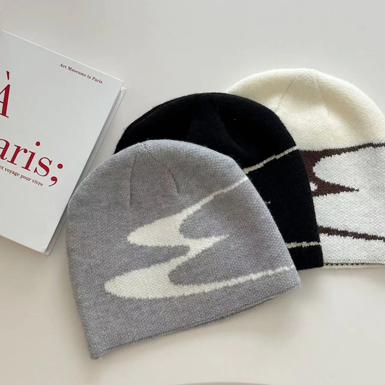 Acrylic thermal beanie hat for men and women in black, grey, or white