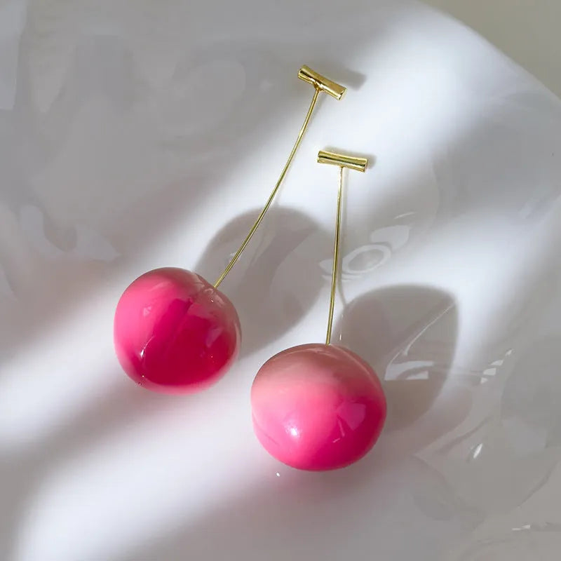 Acrylic peach fruit earrings with copper findings in small and large size options