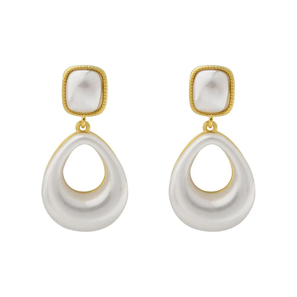 14K gold plated water drop Mabe pearl eardrops for women, gold colour, drop-shaped imitation pearl, fashion OL style