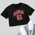 Women's personalised English letter cotton t-shirt with exposed navel design in black or white