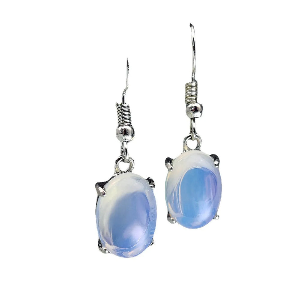Moonlight white opal earrings with retro moonstone cross design and drop shape