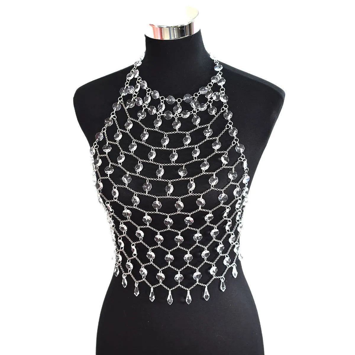 Transparent acrylic crystal sequins body chain hand-woven chest necklace