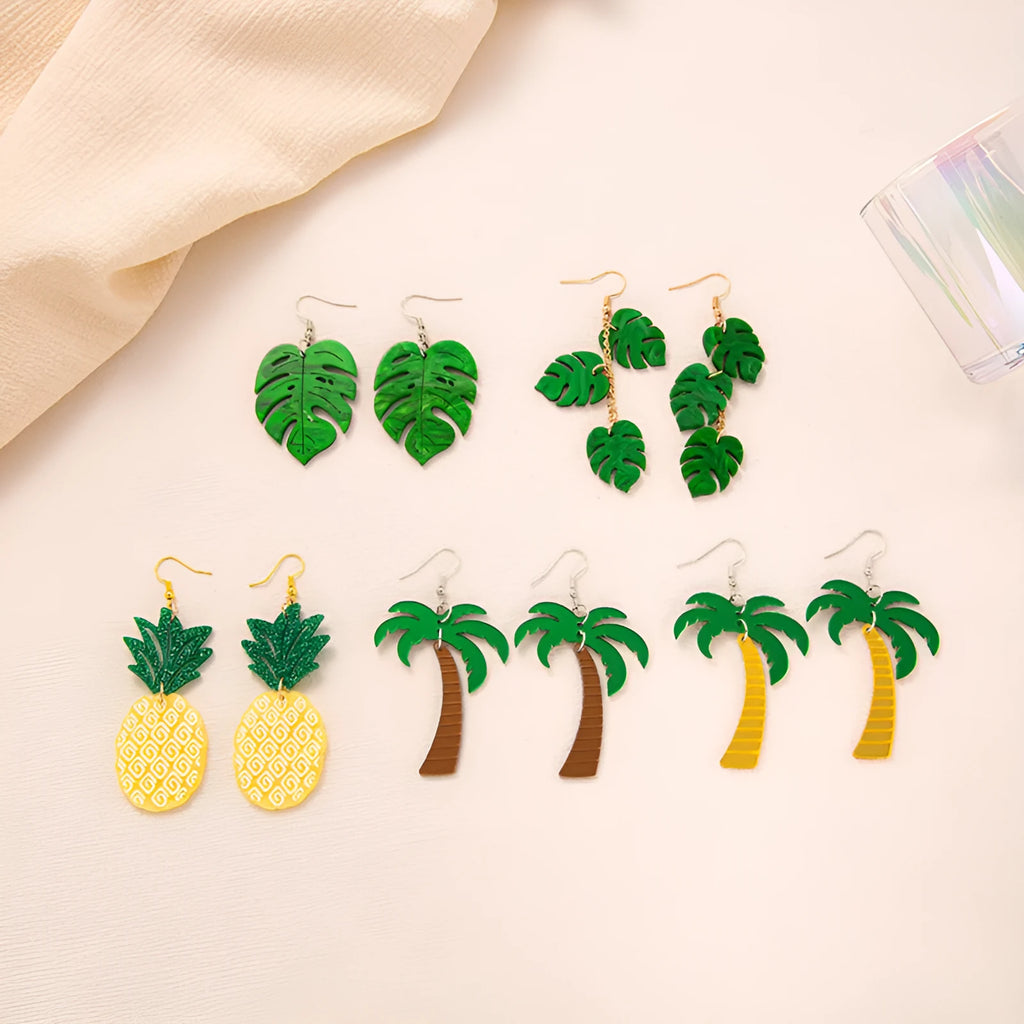 Acrylic jackfruit drop earrings with hook fastenings in summer colours