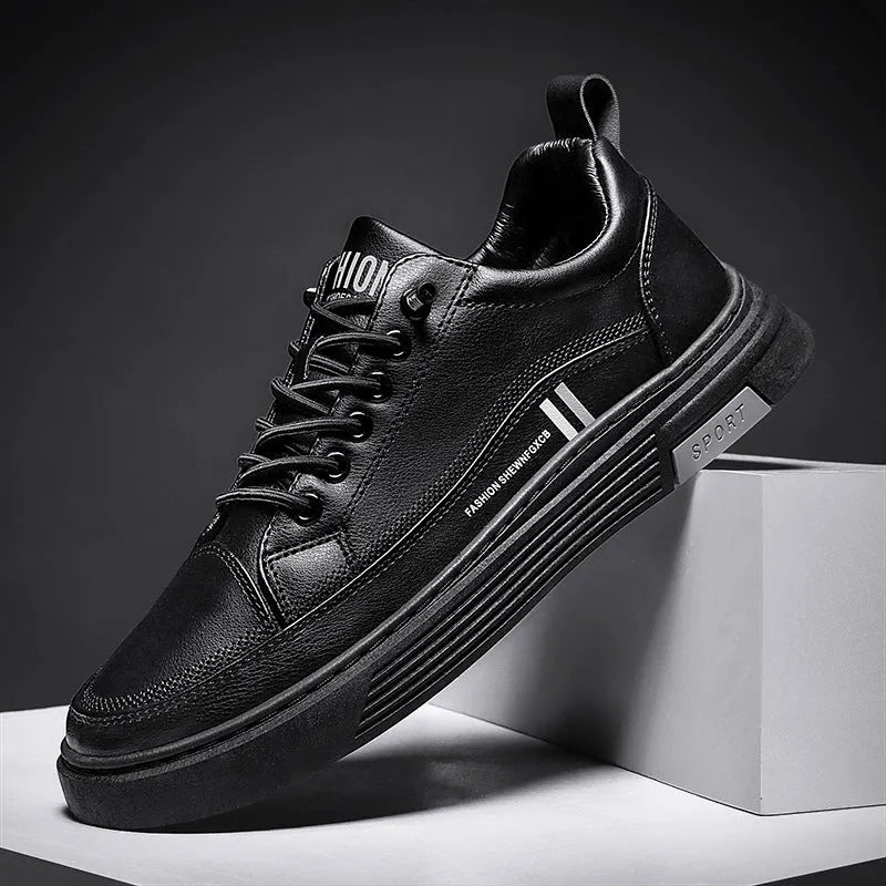 Men's microfiber skateboard shoes with rubber sole and elastic band closure in white or black