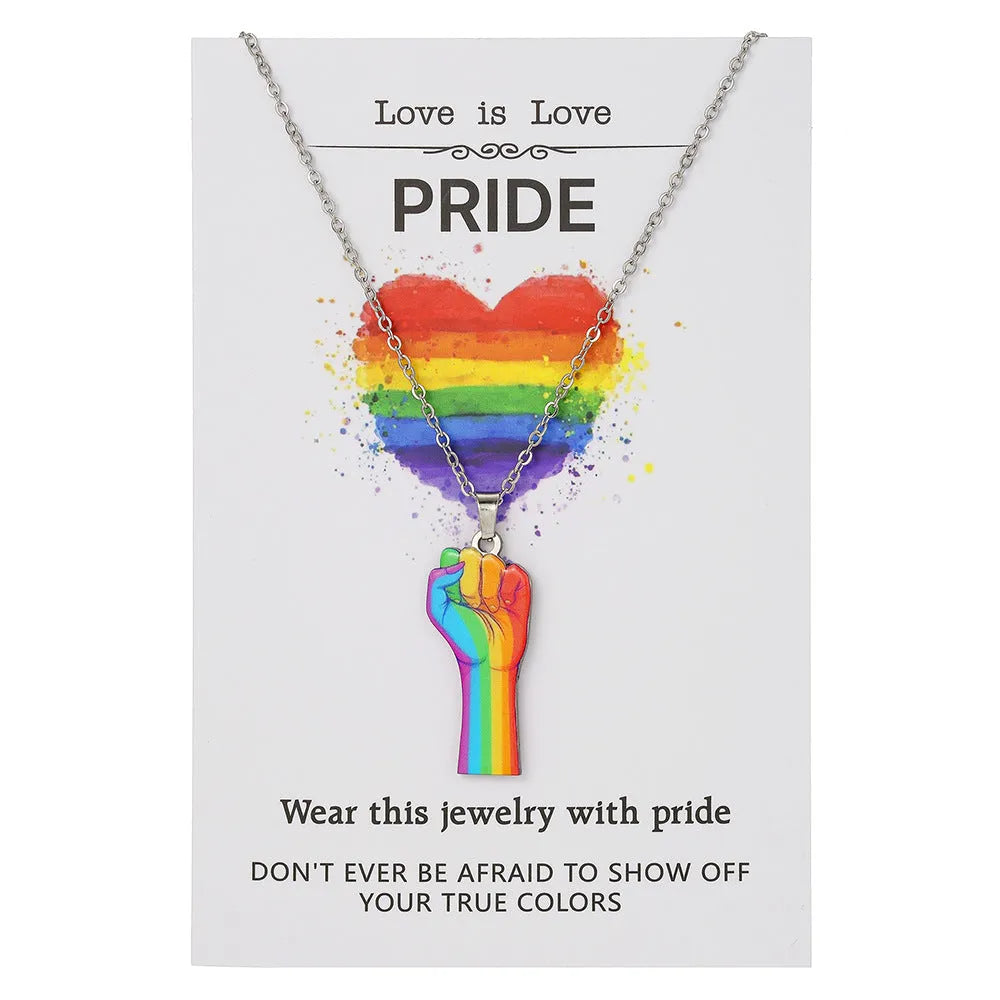 Stainless steel friendship necklace and bracelet set with inspirational colour printing.