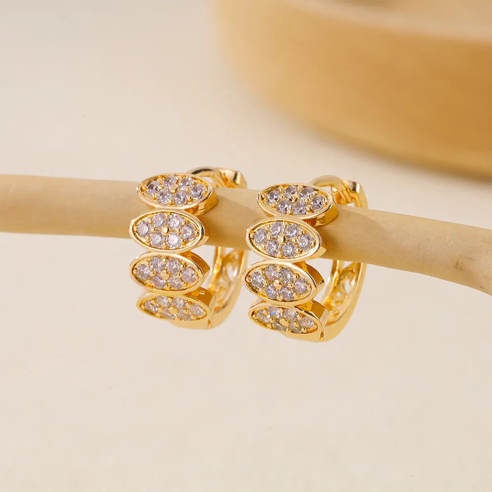 Gold women's zircon inlaid copper earrings with zircon stone on copper base, ins style stud design