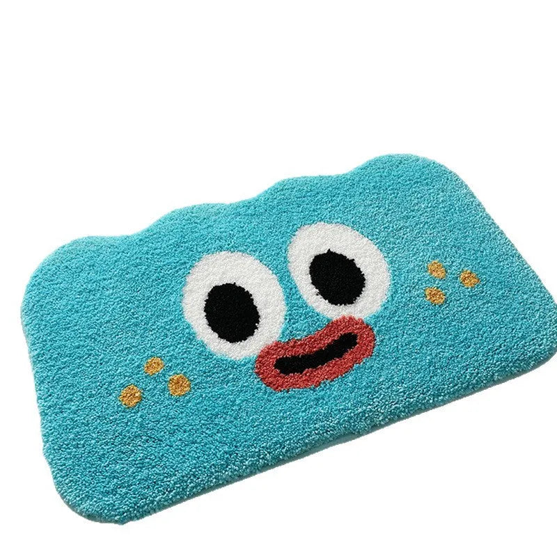 Cartoon anime bathroom mat in polyester fibre with printed design, available in multiple colours and sizes