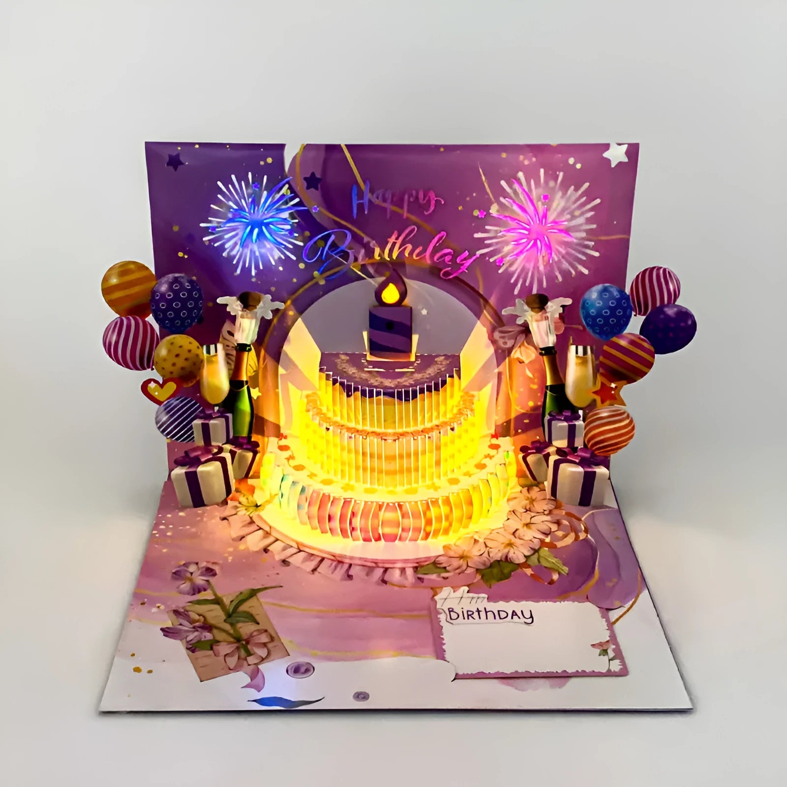 Handmade 3D greeting card with Chinese ink style decoration and paper cake design
