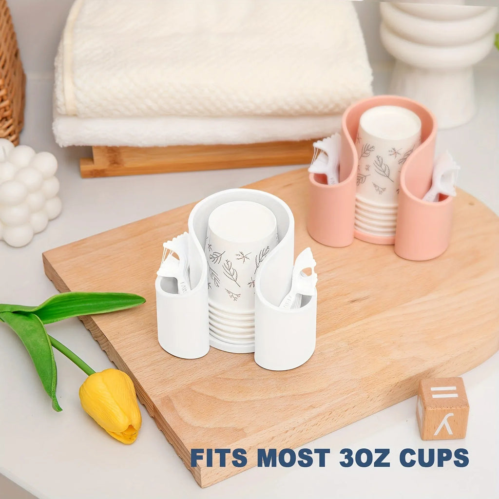 Modern plastic dental floss storage container in solid colours: pink, white, blue, black
