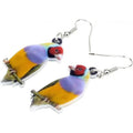 Blue titmouse pendant earrings made from acrylic with geometric animal design