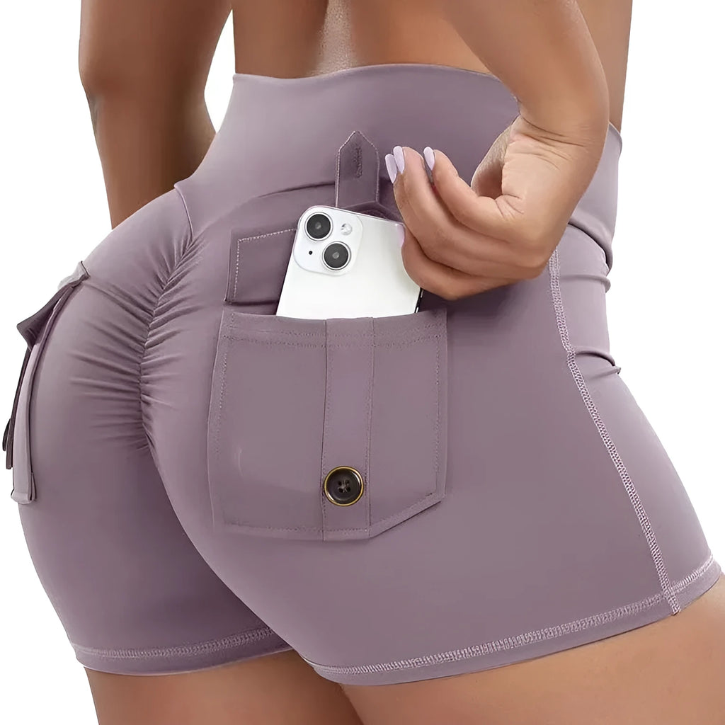 Women's workout shorts peach hip tight fitting in nylon blend fabric for fitness running yoga cycling