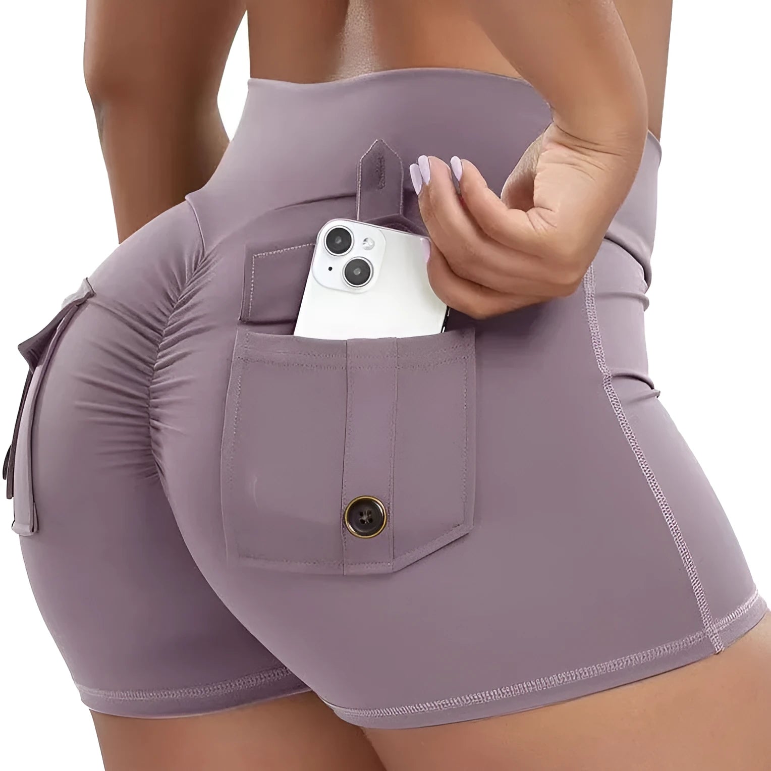 Women's workout shorts peach hip tight fitting in nylon blend fabric for fitness running yoga cycling