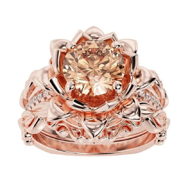 Women's rose inlaid zircon ring in alloy with electroplating, available in multiple colours and sizes No 6 to No 11