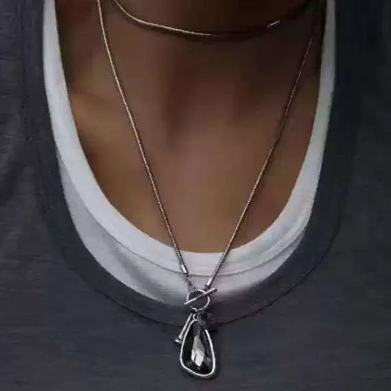 Alloy geometric water drop pendant on snake bones chain necklace for sweater layering