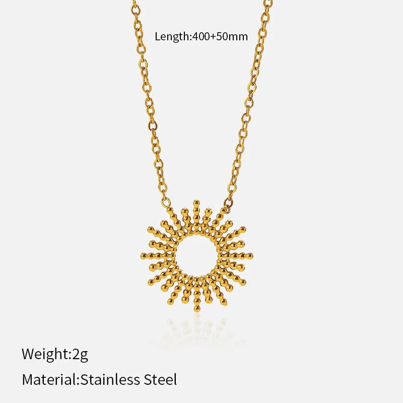 SUNFLOWER series women's gold geometric chain necklace and bracelet jewellery set on display