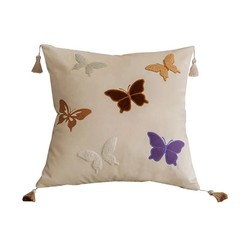 Chinese style butterfly embroidery decorative cushion 45x45cm in beige, black, or purple