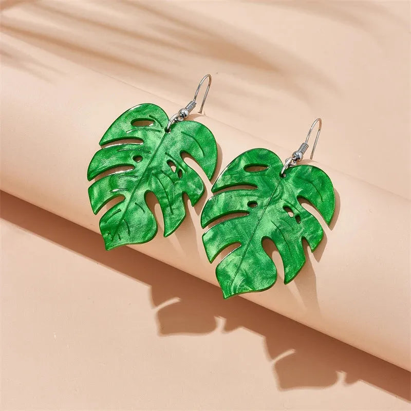 Acrylic jackfruit drop earrings with hook fastenings in summer colours