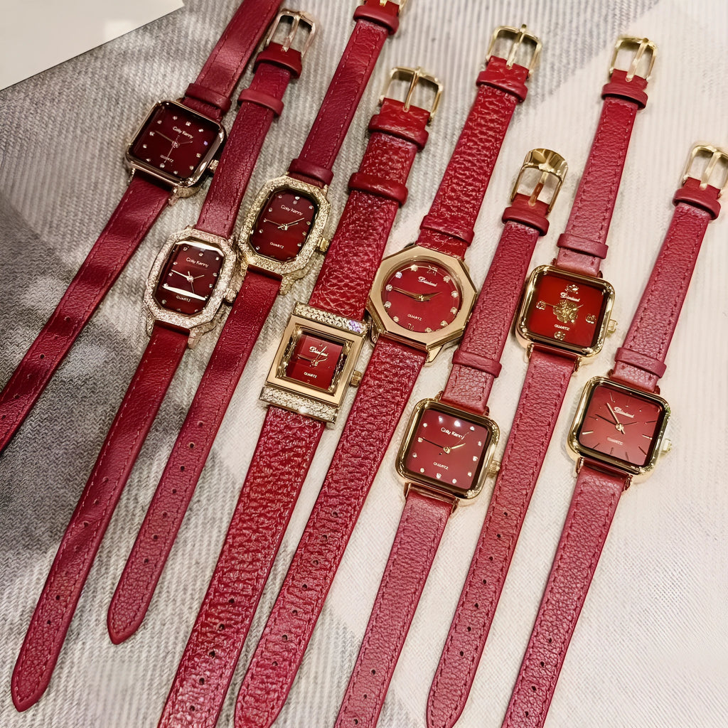 Alloy women's watch with Chinese style dial design options including camellia pattern and diamond arrangements
