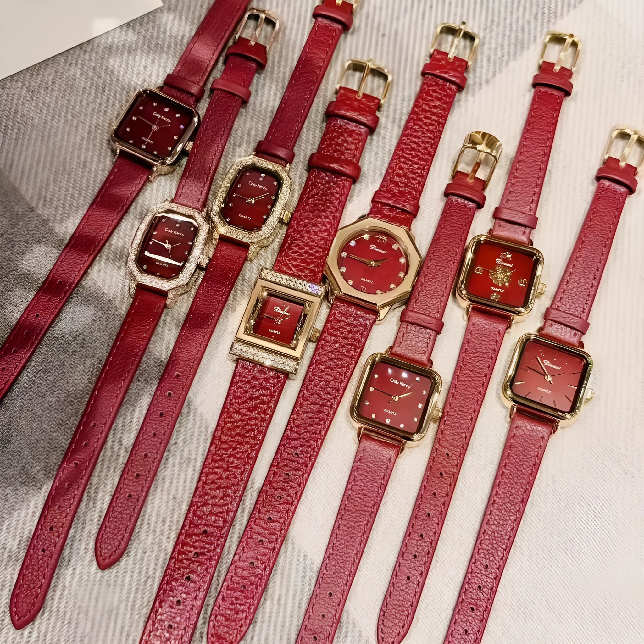 Alloy women's watch with Chinese style dial design options including camellia pattern and diamond arrangements