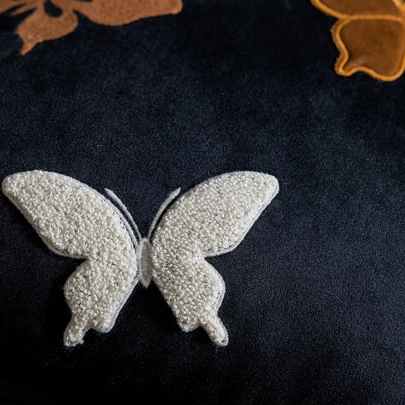 Chinese style butterfly embroidery decorative cushion 45x45cm in beige, black, or purple