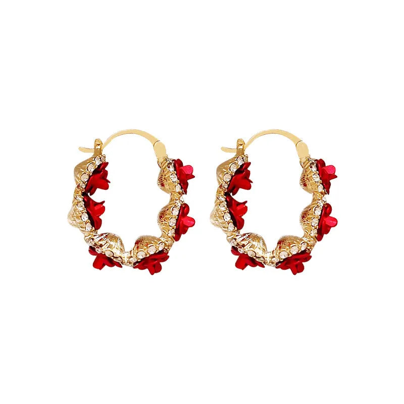 Red alloy rose-shaped clip-on earrings for women F155-A colour simple flower jewellery
