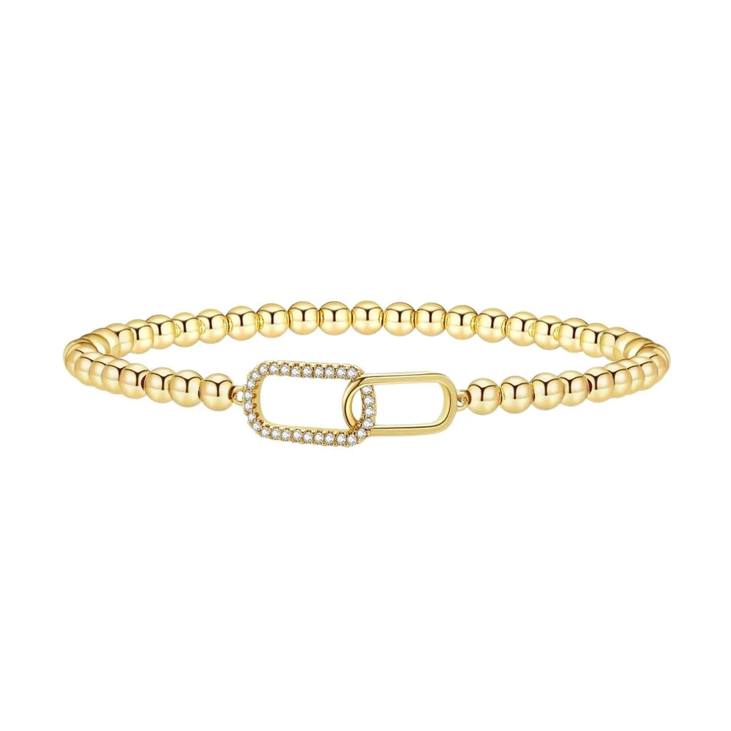 Adjustable geometric beaded bracelet for women in stainless steel with round beads