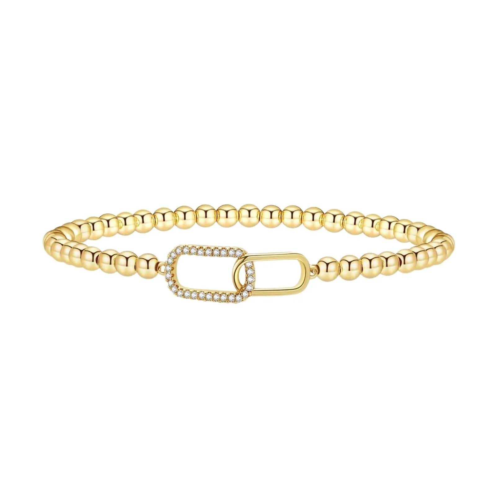 Adjustable geometric beaded bracelet for women in stainless steel with round beads