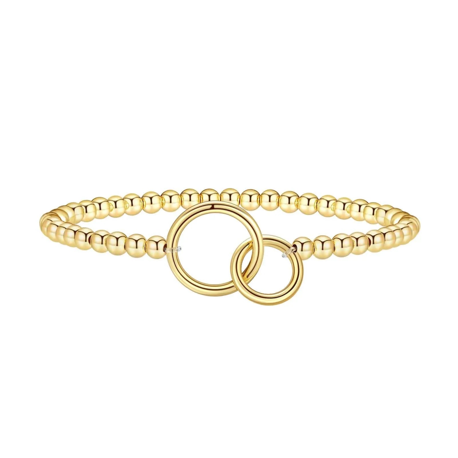 Adjustable geometric beaded bracelet for women in stainless steel with round beads