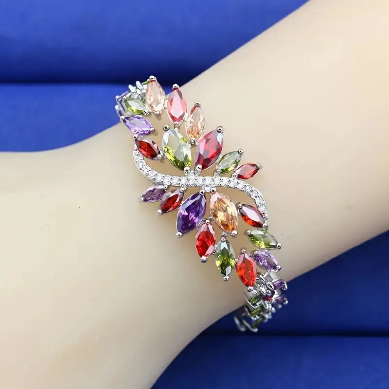 Heavy industry colour zircon fashion bracelet with real gold electroplating and micro inlaid stones on copper