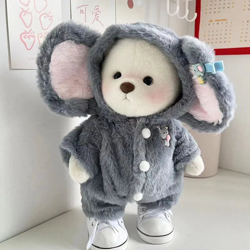 Grey elephant pattern plush jumpsuit for 30cm teenage teddy bear dolls