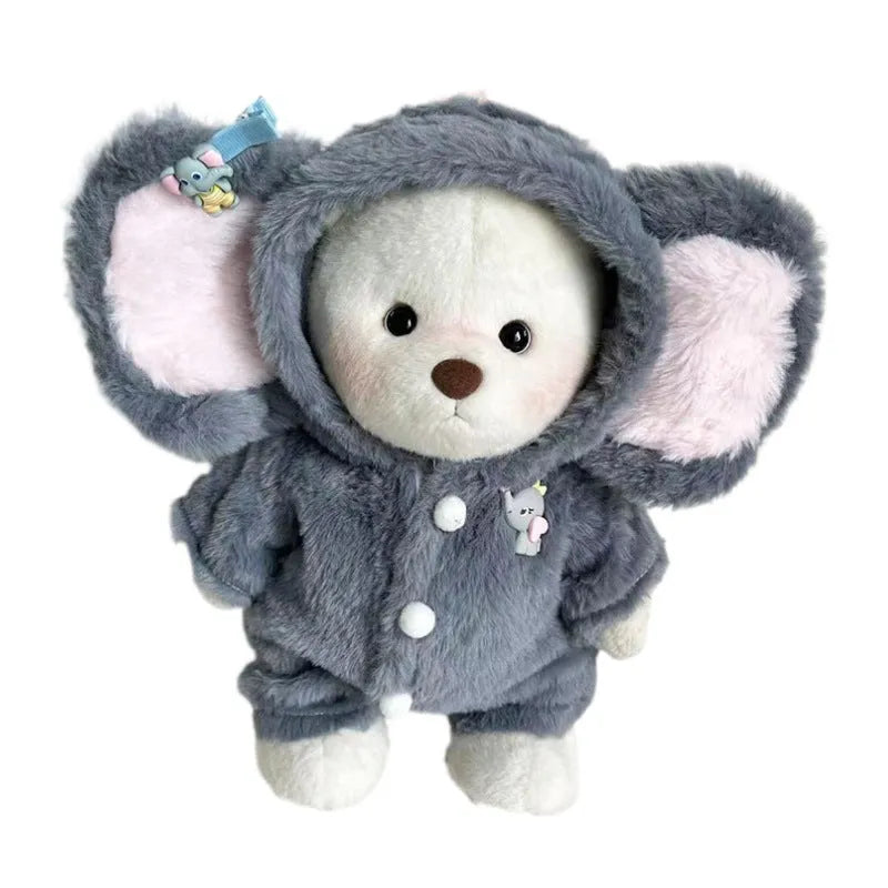 Grey elephant pattern plush jumpsuit for 30cm teenage teddy bear dolls