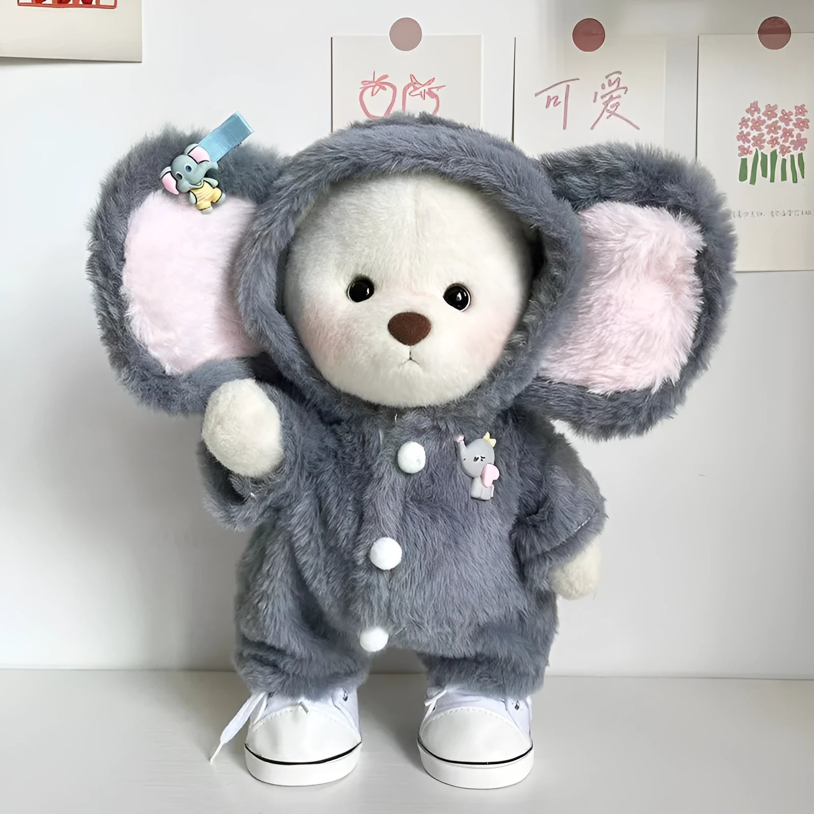 Grey elephant pattern plush jumpsuit for 30cm teenage teddy bear dolls