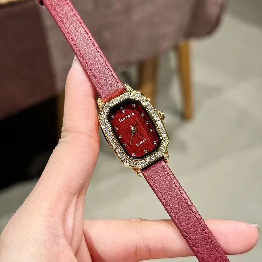 Alloy women's watch with Chinese style dial design options including camellia pattern and diamond arrangements