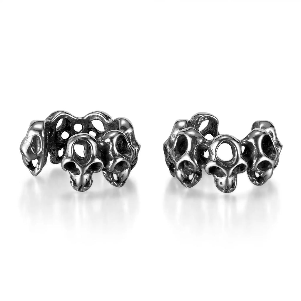 Retro hollow skull stainless steel clip-on earrings with geometric design