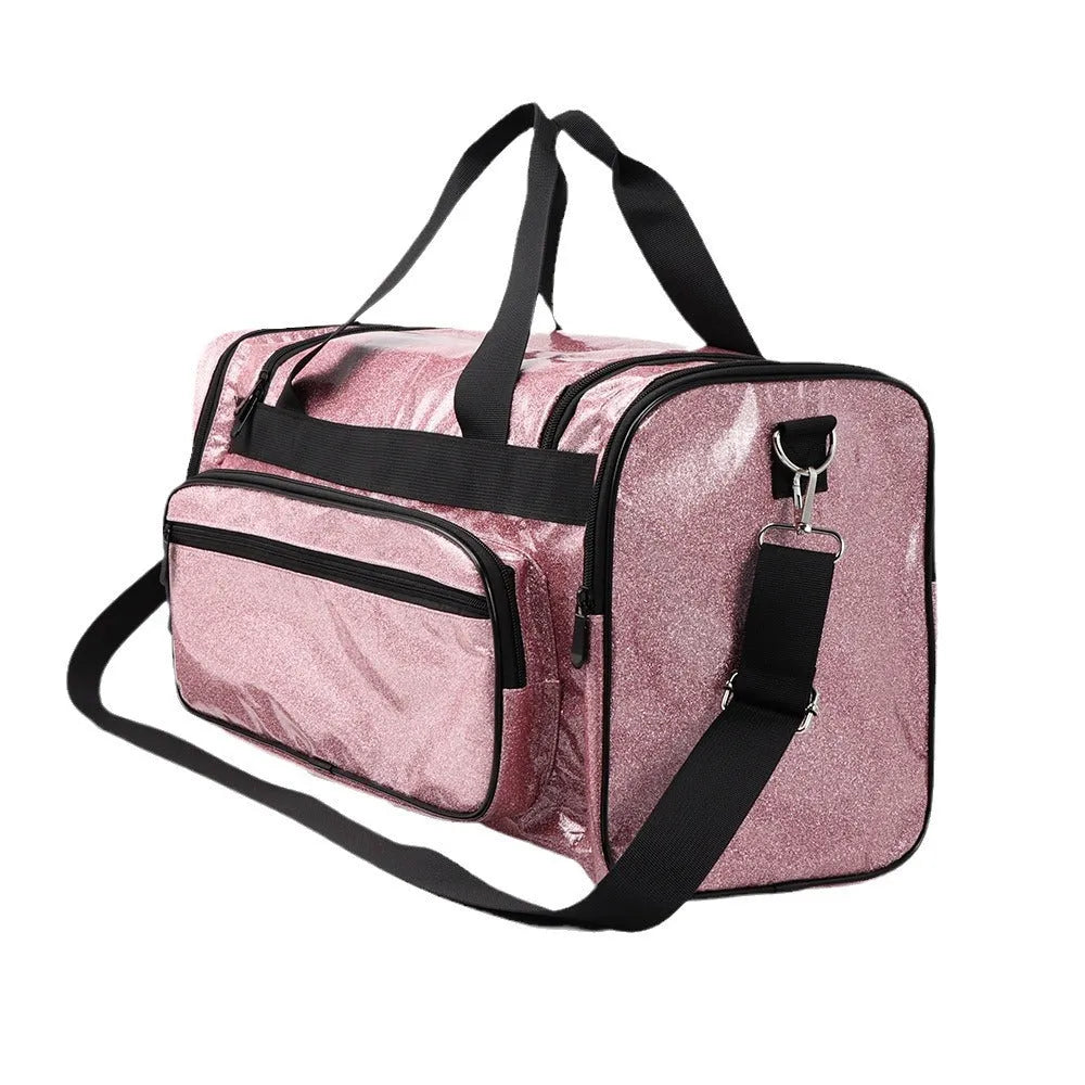 PU leather large capacity sports handbag 48x26x22cm in blue with nylon lining, breathable and waterproof for indoor sports