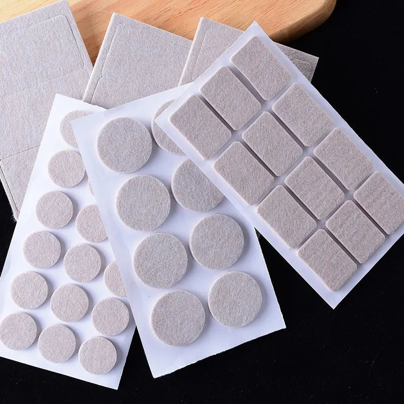Beige plastic furniture leg stopper pads in assorted round and square sizes for floor protection