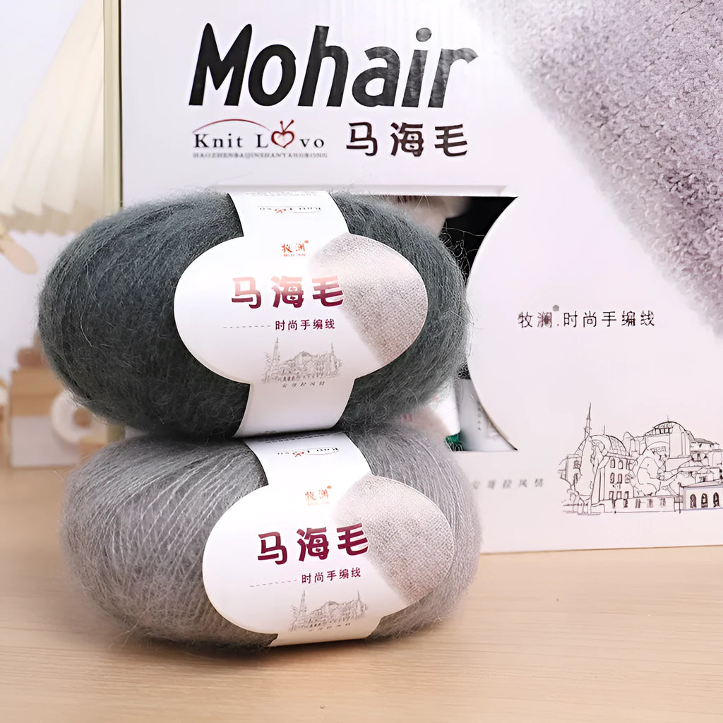 Mohair scarf DIY kit with wool ball of Inverness thread yarn showing multiple colour options for hand-woven spring accessories
