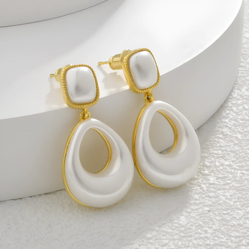 14K gold plated water drop Mabe pearl eardrops for women, gold colour, drop-shaped imitation pearl, fashion OL style