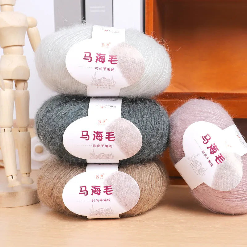 Mohair scarf DIY kit with wool ball of Inverness thread yarn showing multiple colour options for hand-woven spring accessories