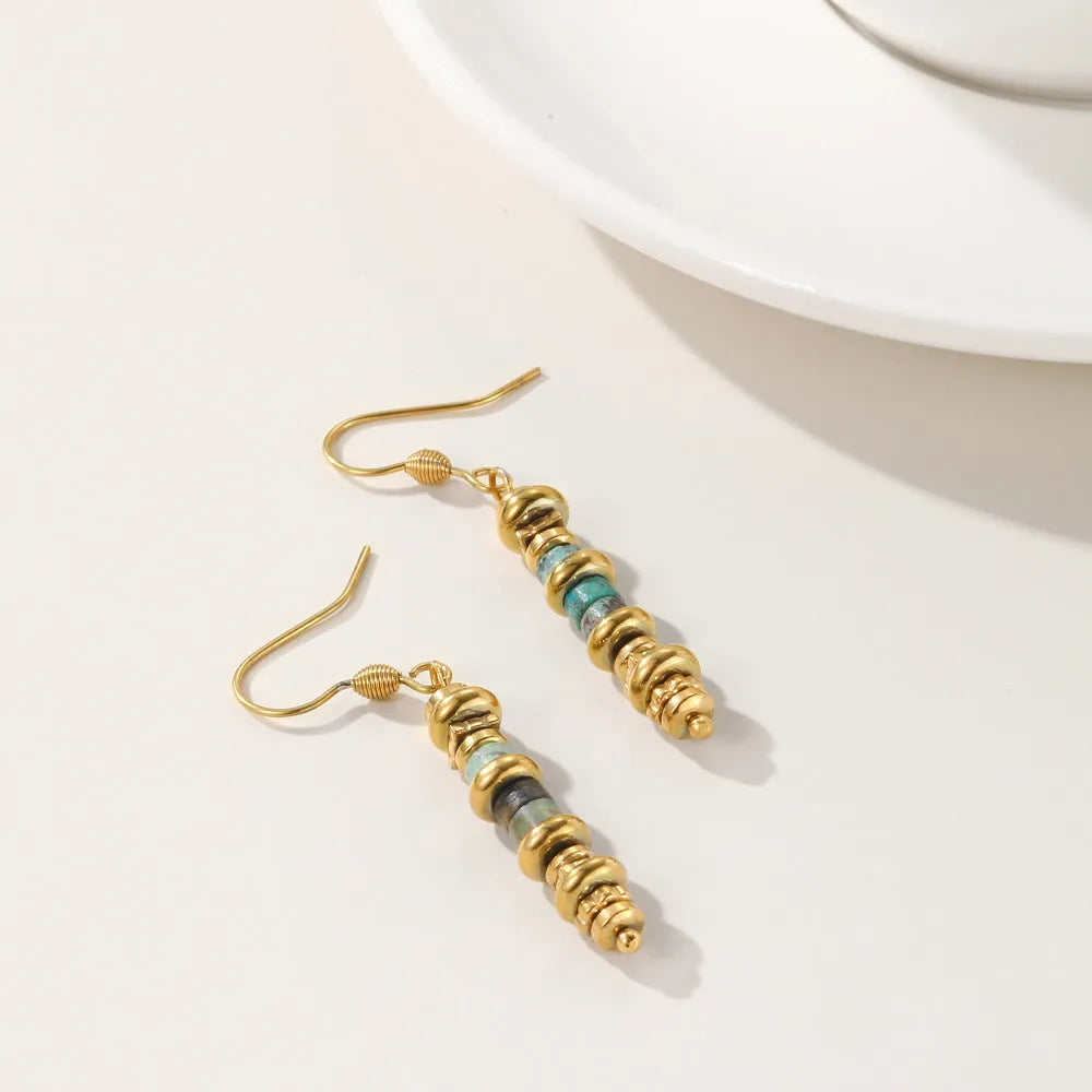 Titanium steel geometric dangle earrings with 18K gold plating in retro design for women