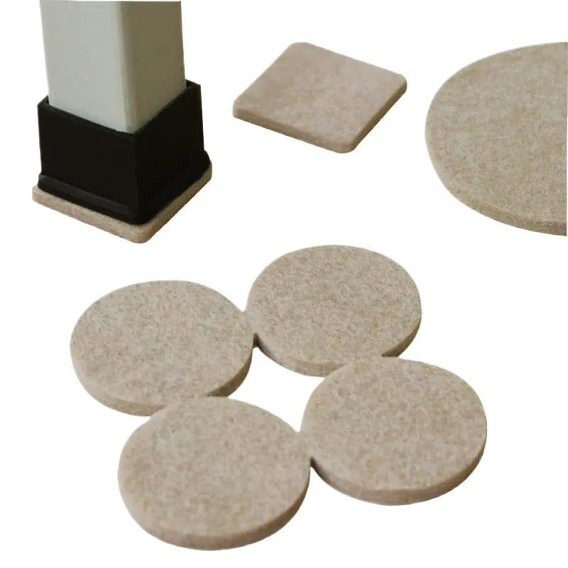 Beige plastic furniture leg stopper pads in assorted round and square sizes for floor protection