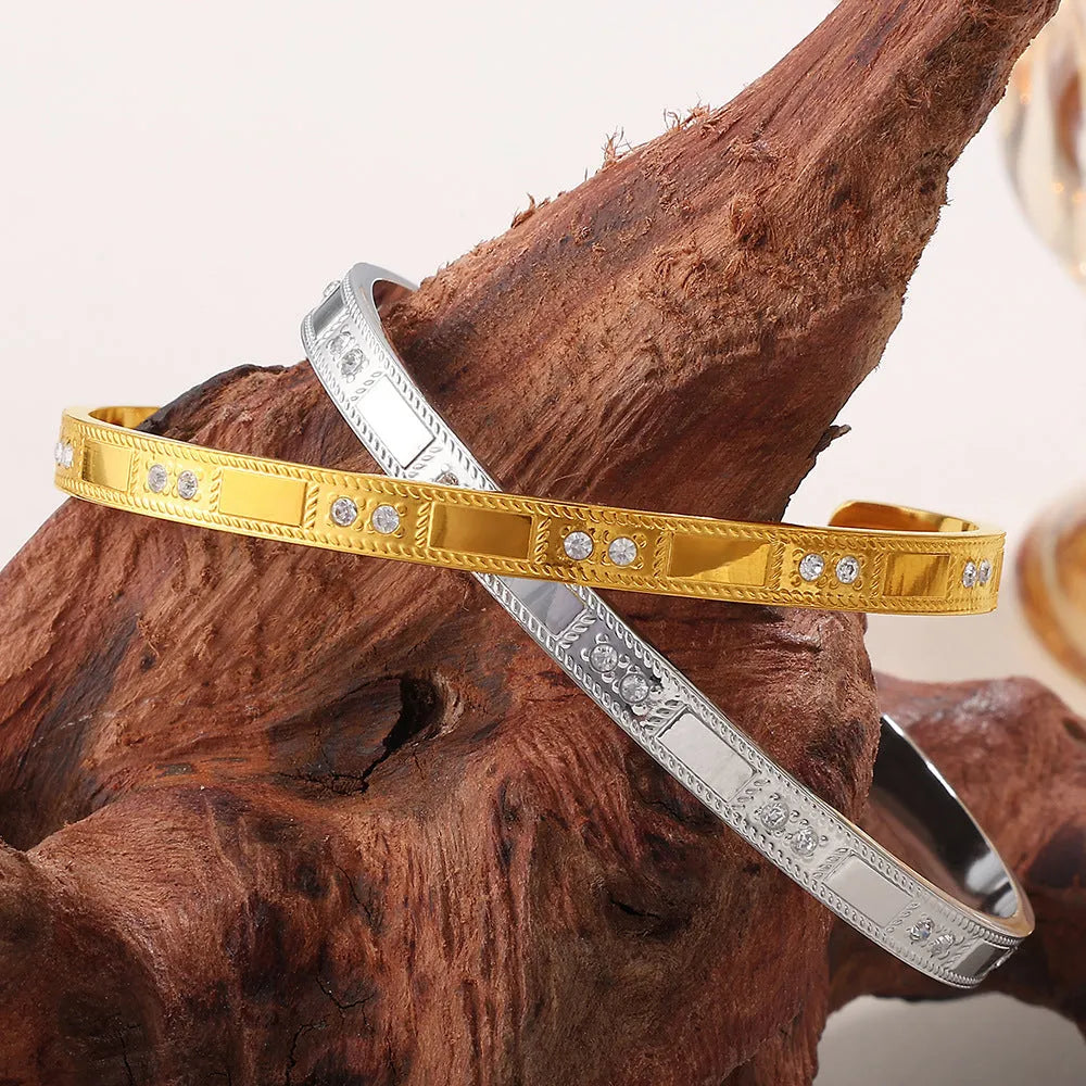 Gold buckle bracelet stainless steel open-end circle motif fashion OL