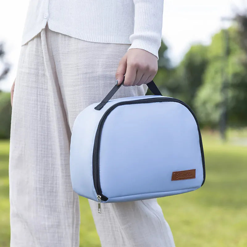 Insulated textured cloth lunch box bag in sapphire blue colour with large capacity